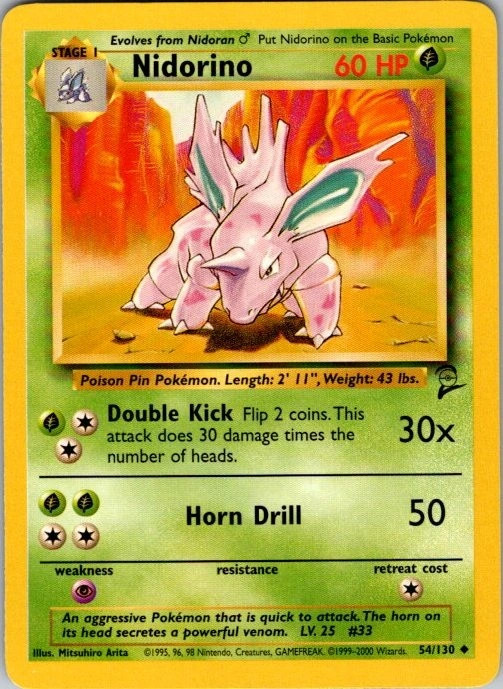 Nidorino 54/130 Base Set 2 Uncommon LP Pokemon TCG