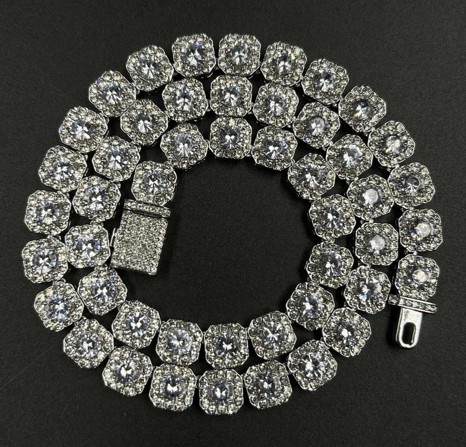 Теннисная цепочка 22 дюйма x 10,7 мм Iced Out VVS1 с серебряным покрытием из муассанита | 97,5 г | коробка | - Изображение 2 из 4