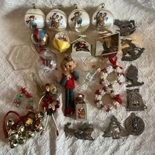 Vintage Lot of 25 Assorted Christmas Ornaments Elves,Angels, Bells More!