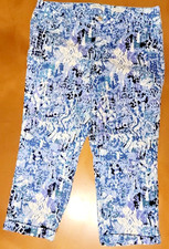 NWT Nine West 16 Tapered Ankle Crop Pants Blue White Pattern Inseam 22