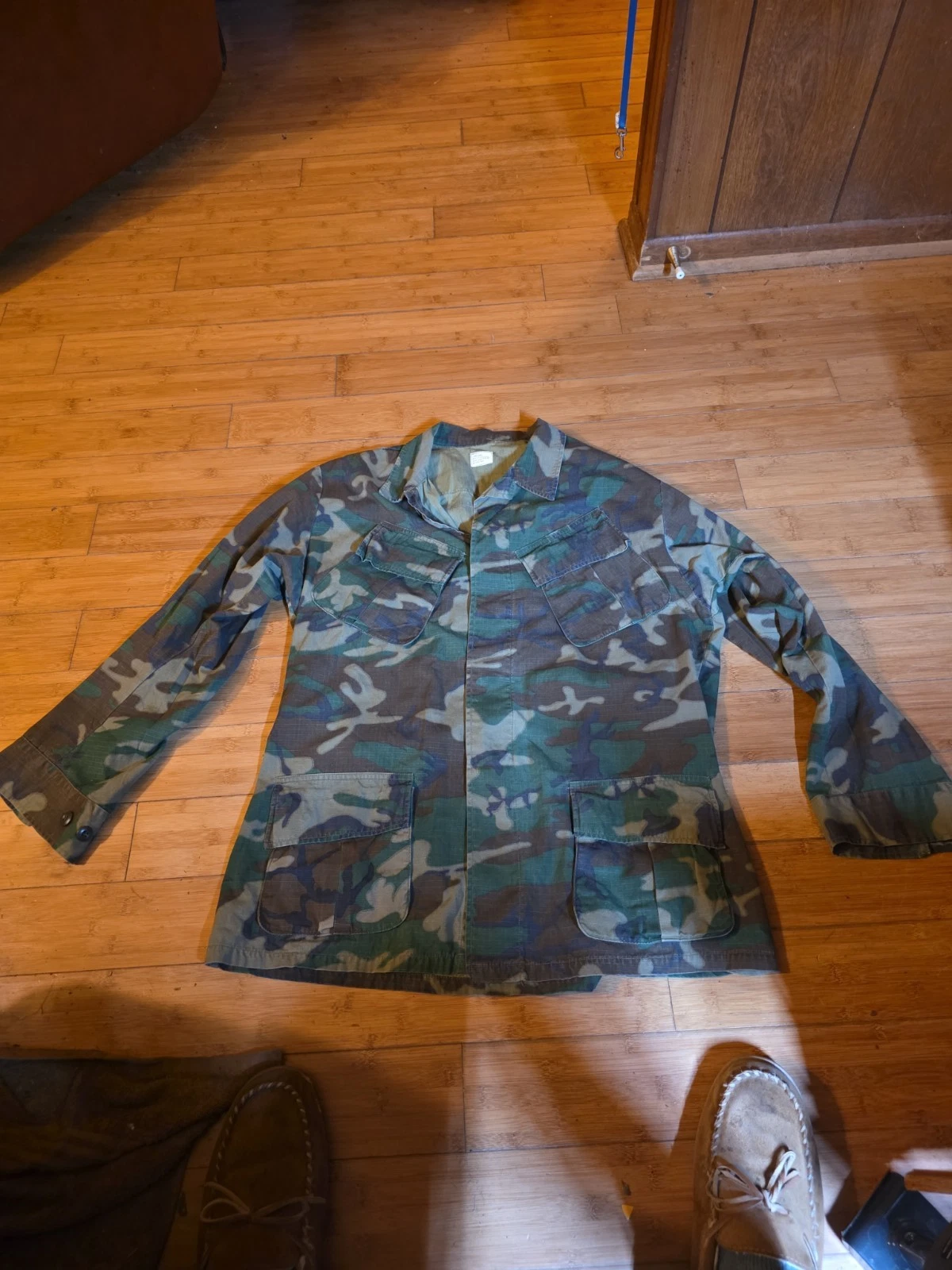 Vintage Vietnam Era 1970 Military Coat Poplin Class 2 Camo Slant Pocket Lrg Long