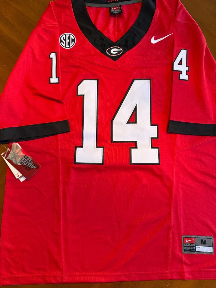 Georgia Bulldogs Gunner Stockton #14 Men’s Stitched Football Jersey Red/White - Image 2 of 4