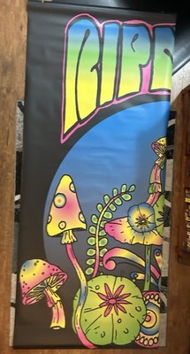 Rip N  Dip Psychedelic Mushrooms-  Wall Banner Hanging Black Blue Multicolor OBO