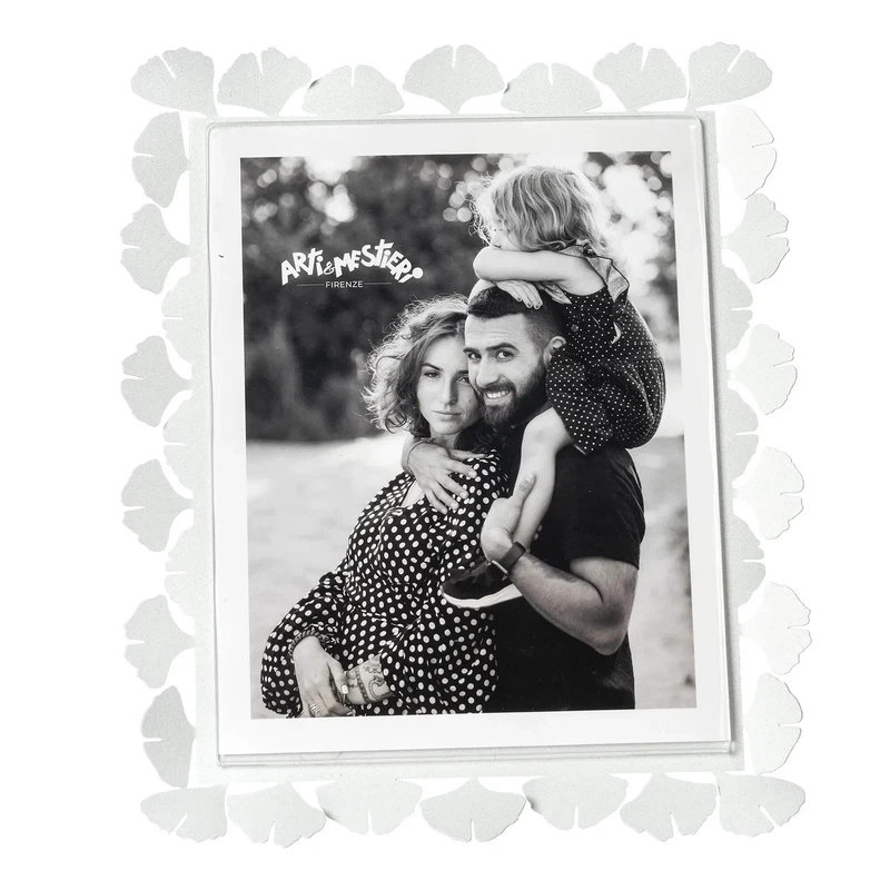 Porta Foto Ritratto 20x25 cm Bianco Arti e Mestieri Fiori di Ginko Verticale