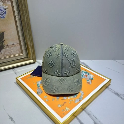 LLouisV - Embossed Monogram Denim Baseball Cap - Green - NEW - product listing photo