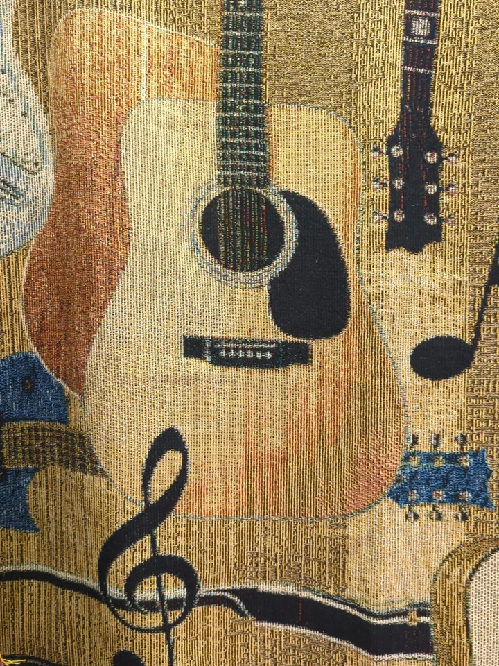 Vintage Throw Blanket Guitar and Music Notes. Man Cave Lounge Dad 50"X 60"   - Image 4 of 4