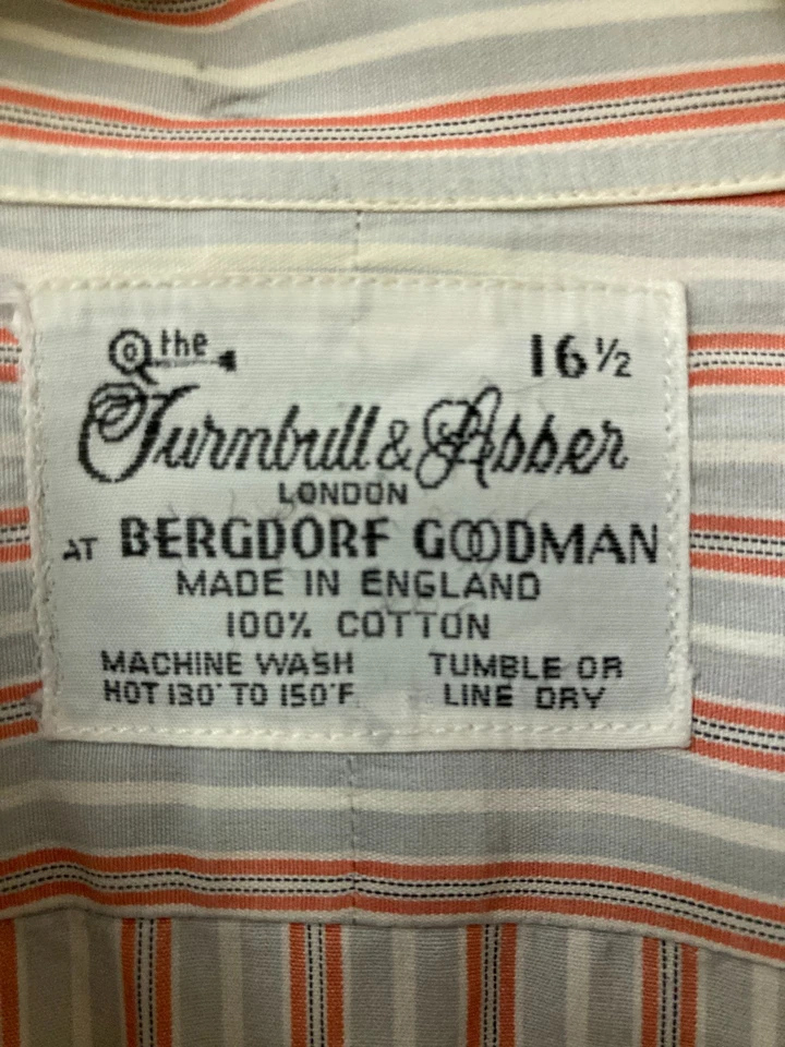 GUC TURNBULL & ASSER Dress Shirt Grey/Orange/White Striped 16.5/42 - Image 3 of 4