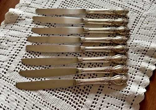 International Silver Brocade Sterling Hollow Handle  Butter Knife 1950 Set of 8