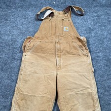 Carhartt R02 BRN Brown Duck Quilt Lined Bib Overalls Mens 38x32 Made in USA