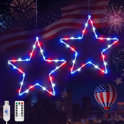 45 LED Red White Blue Star Window Lights 4th of July Patriotic Decor Decor