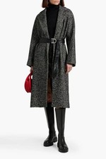 Maje Belted Herringbone Tweed Long Coat Size:40 745 NWT