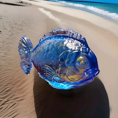 Chubby Fish Blue Black Light Glows Pink Solid Glass Selenium Made by Wilkerson