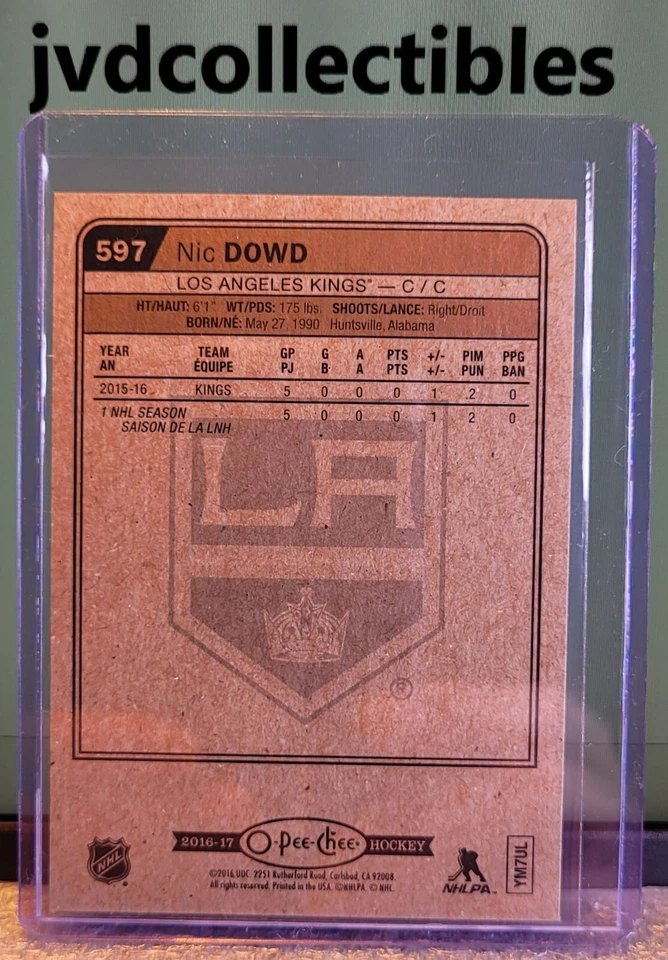 Nic Dowd Marquee Rookies 2016-17 O-Pee-Chee Hockey NHL Card #597 - Image 2 of 2