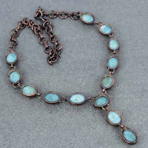Womens day Deal Copper Natural Amazonite New Electroformed Chain Bezel Necklace - Picture 6 of 6