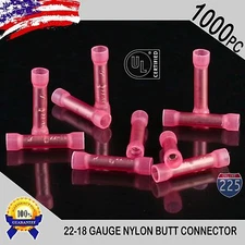 1000 Pack 22-18 Gauge AWG Wire Butt Connector Red Nylon Crimp Insulated Terminal