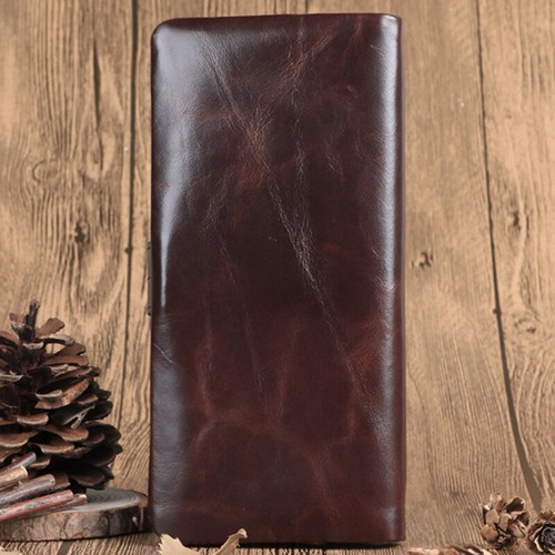 Men's Oil Wax Genuine Leather Vintage Long Wallet Clutch Business Card Holder - Picture 4 of 9