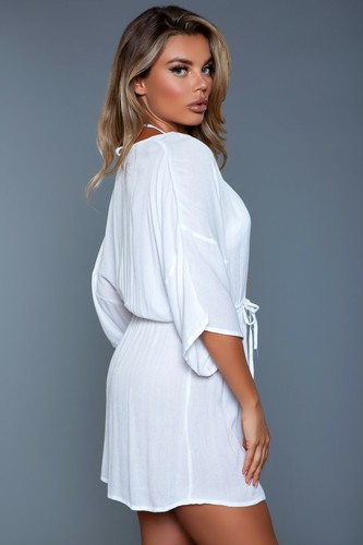 sexy BE WICKED plunging crinkle DRAPE sleeve BIKINI swimsuit COVER up MINI dress - Picture 6 of 7