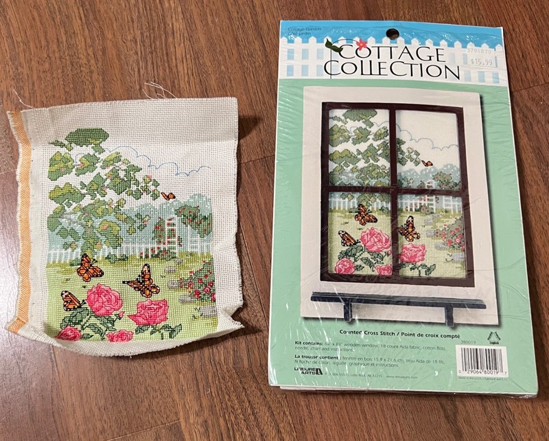 Leisure Arts Cottage Collection vintage cross stitch kit cottage garden Complete