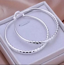 Women's Fashion Jewelry 925 Silver Plated 2.75" Round Hoop Earrings 15-5