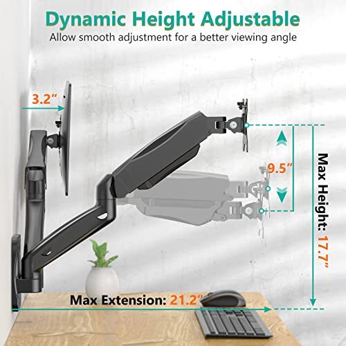 Dual Monitor Wall Mount Gas Spring Monitor Arm for 2 Screens up to 32 inch 19... - Picture 7 of 9