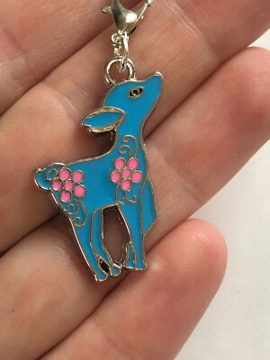 Charm Reh Kitz Emaille blau rosa Mädchen Frauen Anhänger Kinder Blume süß Bambi