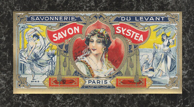 1900 Gilded French Soap Box Label Savon Systea Savonnerie du Levant 6.5 x 3