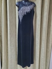 Pinky & Me Black Velvet Maxi Formal Dress S 12 Sheer Top & Back Sequin