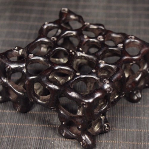 Exquisite natural ebony handwork carved Hollow out stand display pedestal base 1 - Picture 5 of 9