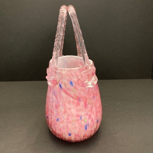 Murano Style Block Crystal Hand Blown Pink Rainbow Glass Purse 9.25" - Picture 4 of 12