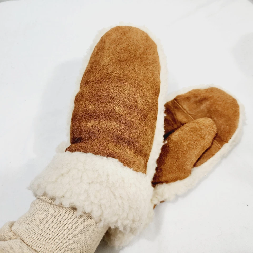 Vintage Fownes Suede Leather Shearling Mitten gloves in Sudan Brown One Size - Image 2 of 4