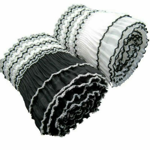 Elastic Lace Mesh Trimming Ruffle Frilly Double Layer Wrinkl Chiffon Edging Sew - Picture 8 of 12