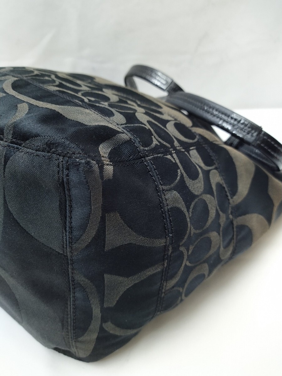 Coach Alex Signature Black Canvas Double Handes Zipper Bucket Tote