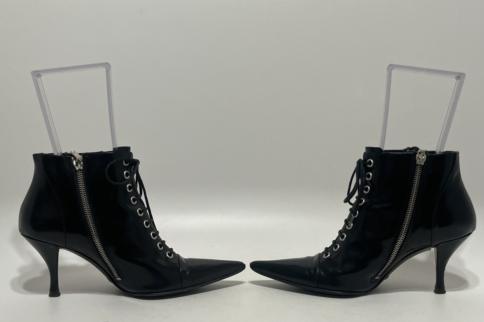 Vtg DOLCE & GABBANA EARLY 00s GLOSSY LEATHER LACE UP BOOTS 36.5 image 5
