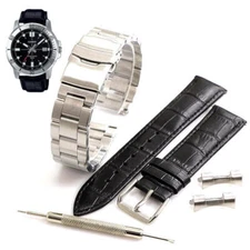 Steel and Leather Replacement Watch Band Fits Casio MTP-VD01 MTP-VD01L-1EV