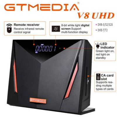 GTMEDIA 4K UHD FTA DVB-S2/S2X/T2/ATSC-J.83B Satellite TV Receiver Twin Tuner Decoder Box
