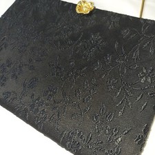 Vintage Black Evening Clutch Handbag Gold Chain Clasp Change Harry Levine USA