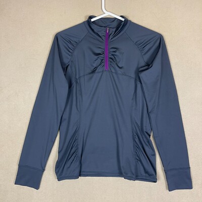 Athleta Intrepid Sunshield Shirt Medium  Long Sleeve Running Back Pocket Womens