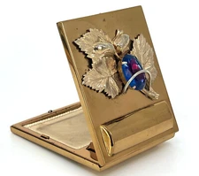 Creations D Legros Powder Lipstick Duo Compact 1970s Large Gem Vanity Case Vtg