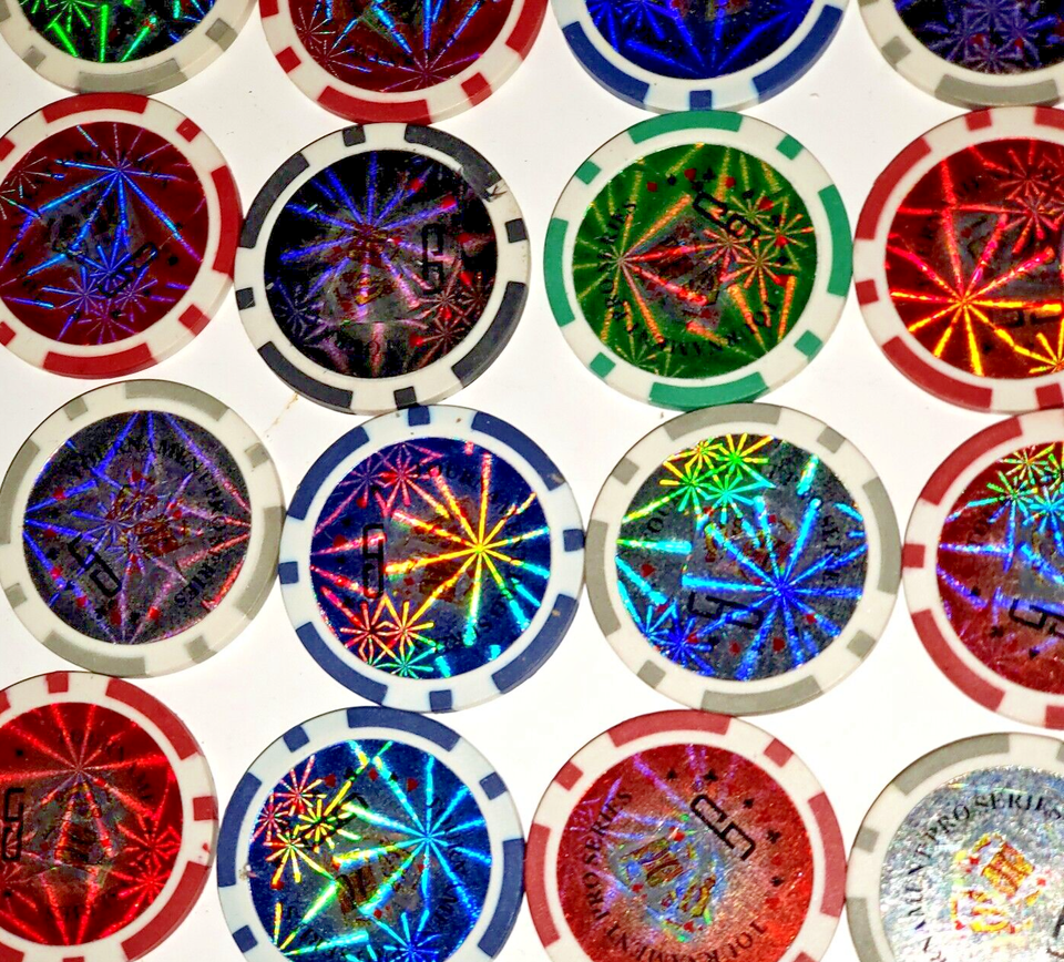 68 LASER HOLOGRAPHIC CLAY WEIGHTED POKER CHIPS, shipped from Las Vegas