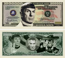 ✅ Pack of 25 Star Trek Spock Leonard Nimoy 1 Million Dollar Bill Novelty Money ✅