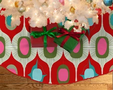 Mid Century Modern Christmas Tree Skirt MCM Retro Red Pink Teal Green White