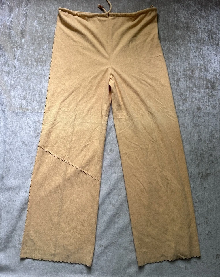 Vintage Evelyn De Jonge Pants Yellow Drawstring Long Flare Retro Groovy Hippie L - Image 3 of 4