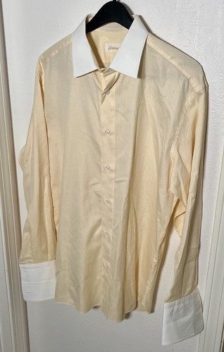 BRIONI Yellow White Banker Collar French Cuff Luxury Dress Shirt Men’s 17.5-35 - Picture 2 of 12