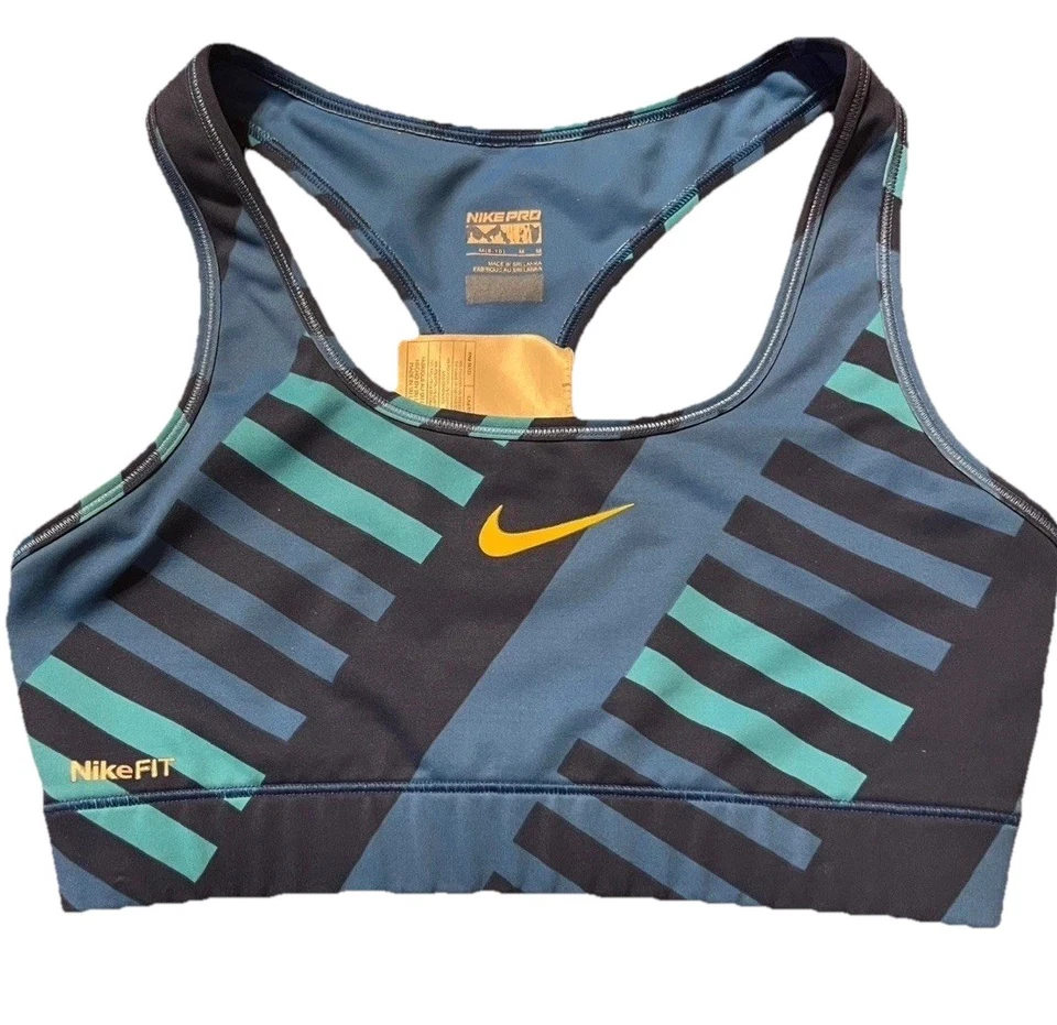 Nike Sport Bra Size M Blue Wireless Racerback Pullover Logo Athletic Active Wear - Image 3 of 4