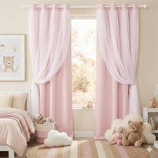 Pink Blackout Curtains with White Sheer Overlay 72 Inches Length 2 Panels Set...
