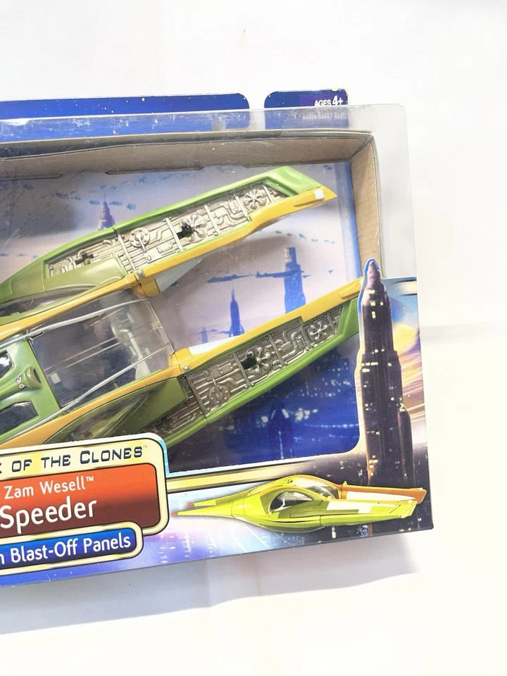 STAR WARS ATTACK OF THE CLONES ZAM WESELL SPEEDER COM PAINÉIS DE EXPLOSÃO NOVO NA CAIXA 2002 - Imagem 3 de 4