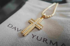 New/DavidYruman/Diamond 18k Yellow Gold Cross Pendant 17"
