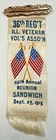 US Civil War 36th REGT. Illinois Veteran GAR 1915 49th Reunion "Sandwich" Ribbon