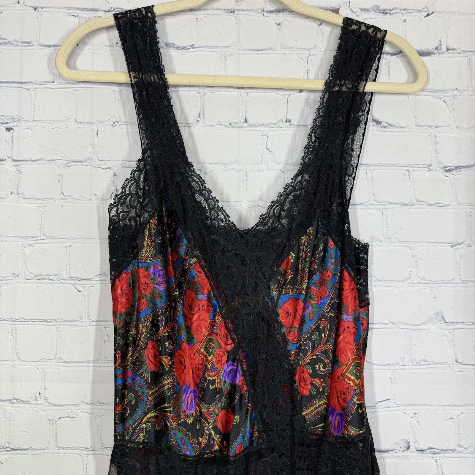 UNDERCOVER Abito vintage anni 70 Victoria Secret piccolo floreale romantico pizzo orlo slip dress