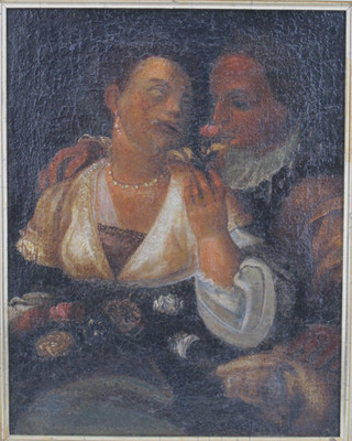 Fantastic painting of a cavalier of flowers with a woman around 1800 or older!